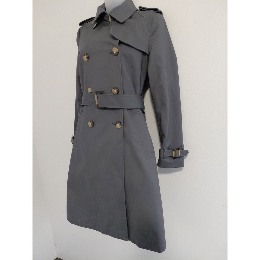 NEW MANGO MNG $159 GRAY LONG DOUBLE BREASTED TRENCH COAT Size XS Belted Luxury - Picture 2 of 16